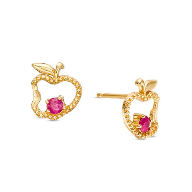 Child's Disney Twinkle Snow White Ruby Beaded Apple Stud Earrings in 14K Gold