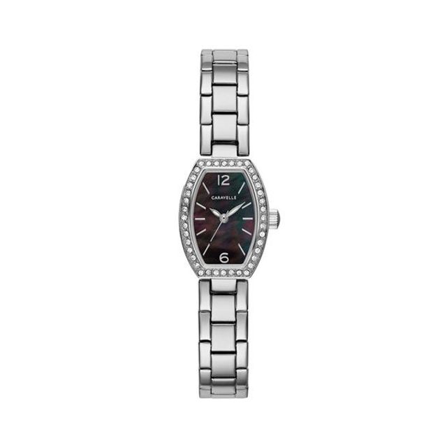Ladies' Caravelle by Bulova Crystal Accent Watch with Tonneau Black Mother-of-Pearl Dial (Model: 43L204)