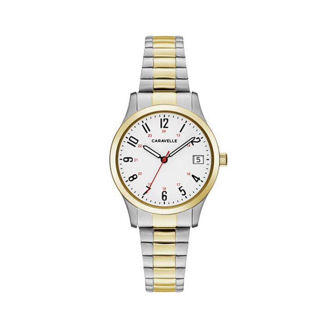 Ladies' Caravelle by Bulova Two-Tone Expansion Watch with White Dial (Model: 45M111)