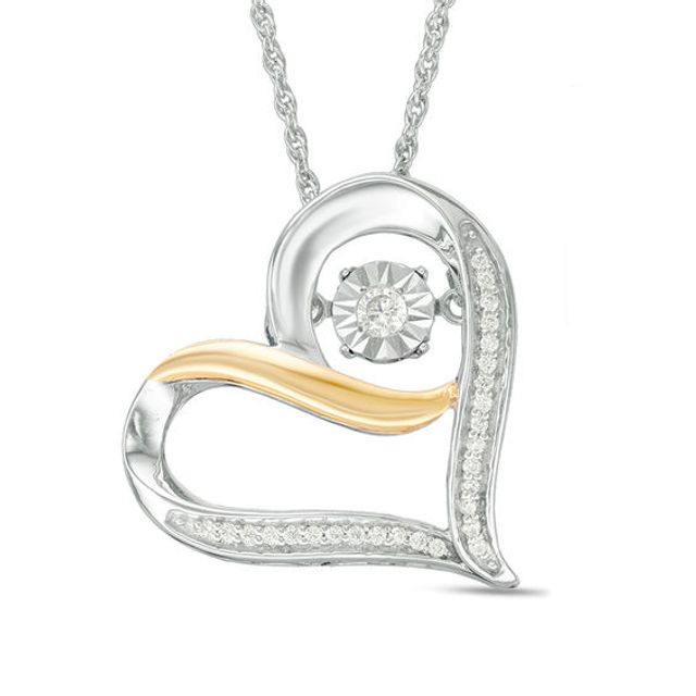 0.116 CT. T.w. Diamond Tilted Heart Pendant in Sterling Silver and 10K Gold