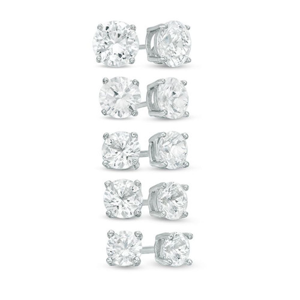 Lab-Created White Sapphire Solitaire Stud Earrings Set in Sterling Silver
