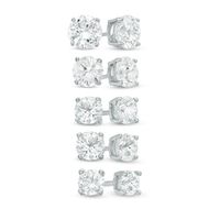 Lab-Created White Sapphire Solitaire Stud Earrings Set in Sterling Silver