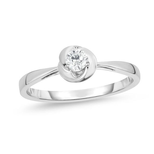 1/6 CT. Diamond Solitaire Swirl Promise Ring in 10K White Gold