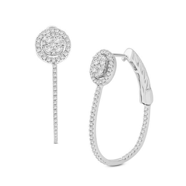 1/2 CT. T.w. Composite Diamond Frame Inside-Out Hoop Earrings in 10K White Gold