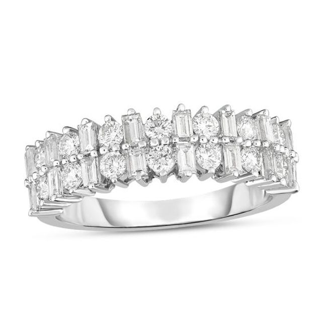 1-1/5 CT. T.w. Baguette and Round Diamond Alternating Band in 14K White Gold