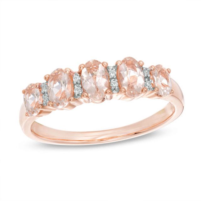 Oval Morganite and Diamond Accent Five Stone Ring in 10K Rose Gold