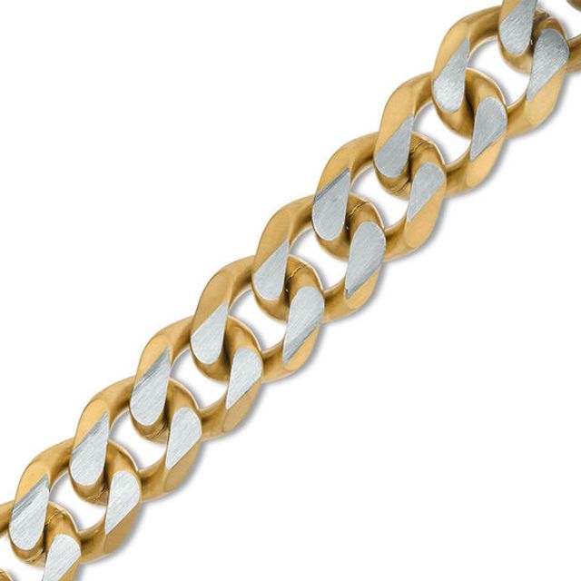 Men's 11.0mm Curb Chain Bracelet in Stainless Steel and Yellow IP - 9.0"