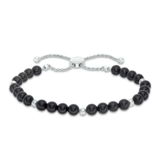 8.0mm Hematite and Polished Bead Bolo Bracelet in Sterling Silver - 9.5"