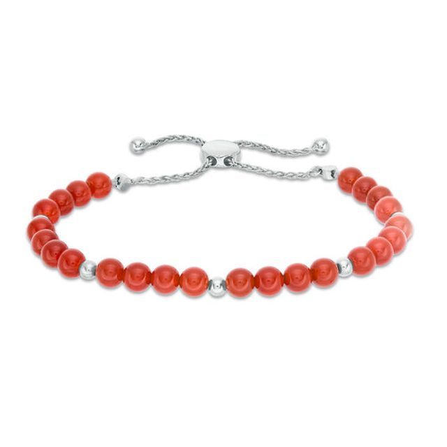 8.0mm Carnelian and Polished Bead Bolo Bracelet in Sterling Silver - 9.5"