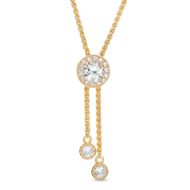 5.0mm Lab-Created White Sapphire Frame Lariat-Style Bolo Necklace in Sterling Silver with 18K Gold Plate - 26"