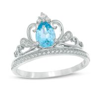 Pear-Shaped Swiss Blue Topaz and Lab-Created White Sapphire Tiara Ring in Sterling Silver