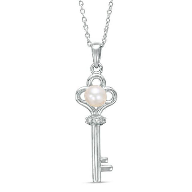 4.5-5.0mm Freshwater Cultured Pearl and Lab-Created White Sapphire Key Pendant in Sterling Silver