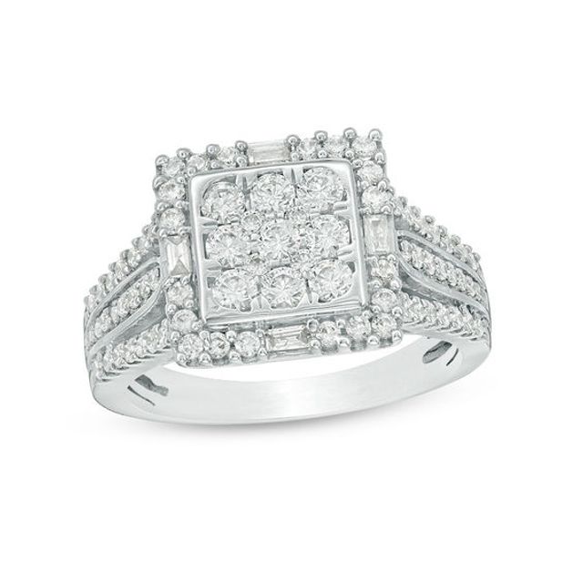 1 CT. T.w. Princess Multi-Diamond Frame Ring in 10K White Gold