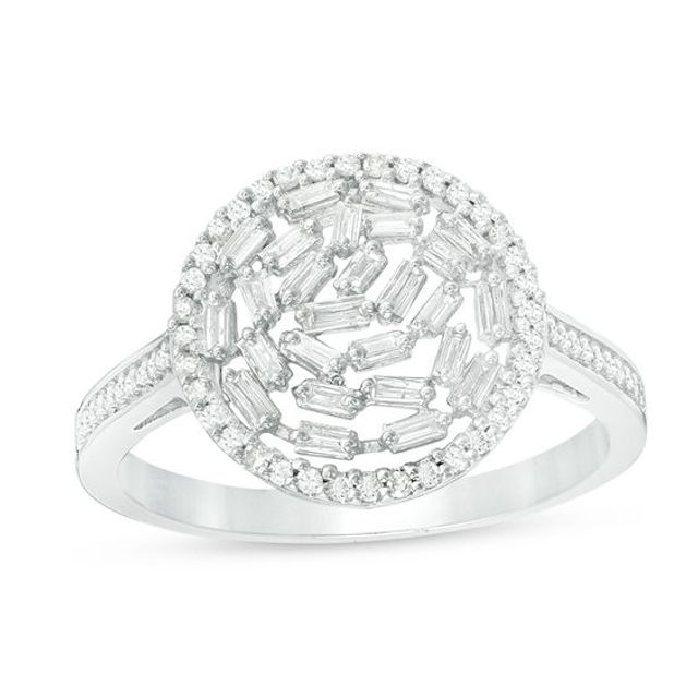 1/2 CT. T.w. Baguette and Round Diamond Ring in 10K White Gold