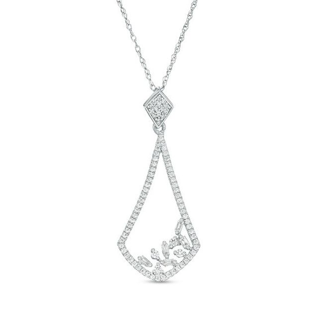 1/4 CT. T.w. Baguette and Round Diamond Kite-Shaped Pendant in 10K White Gold
