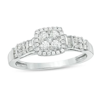 3/8 CT. T.w. Multi-Diamond Square Frame Ring in 10K White Gold