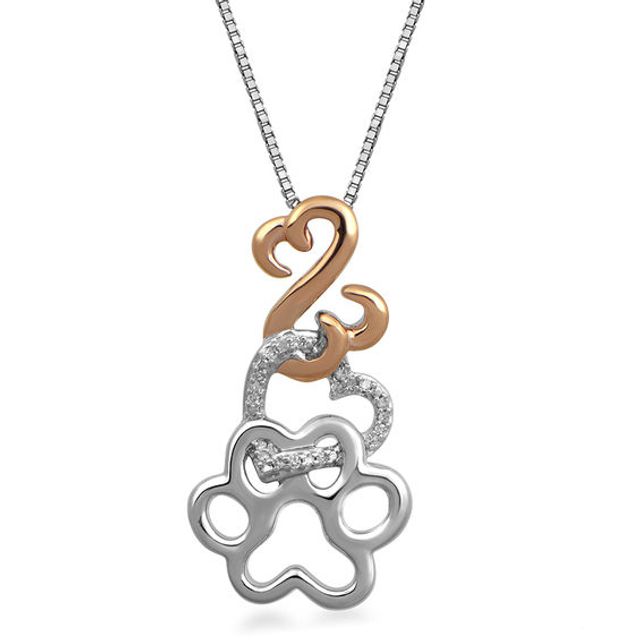 Open Hearts by Jane Seymourâ¢ Diamond Accent Dog Paw Print Pendant in Sterling Silver and 10K Rose Gold