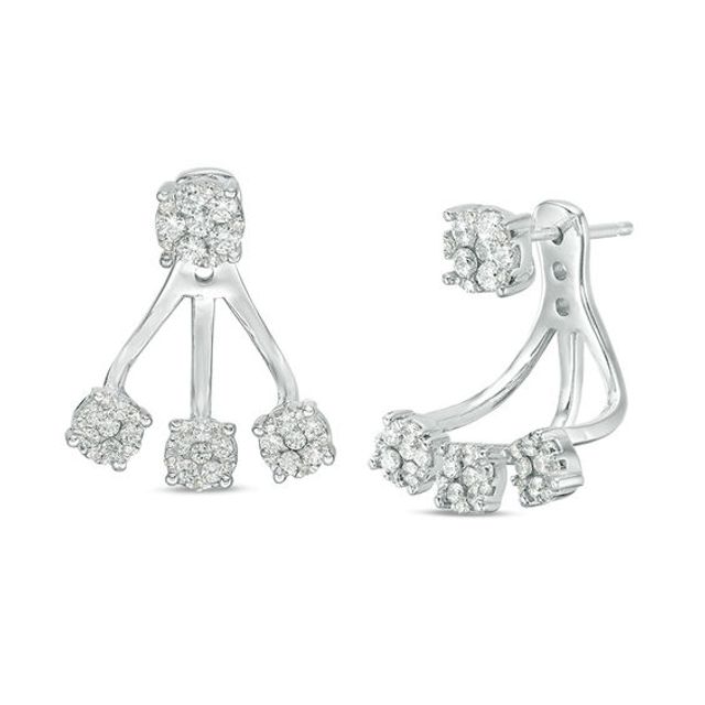 1/2 CT. T.w. Composite Diamond Fan Front/Back Earrings in 10K White Gold