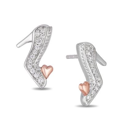Enchanted Disney Cinderella 1/10 CT. T.w. Diamond Slipper Stud Earrings in Sterling Silver and 10K Rose Gold