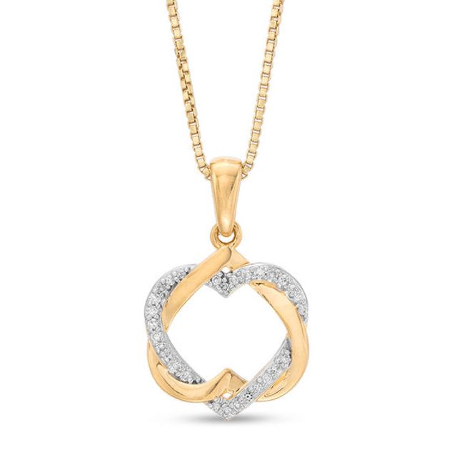 1/20 CT. T.w. Diamond Inverted Interlocking Hearts Pendant in Sterling Silver with 18K Gold Plate