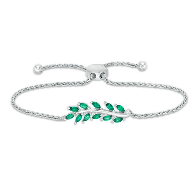 Marquise Lab-Created Emerald Vine Bolo Bracelet in Sterling Silver - 8.5"