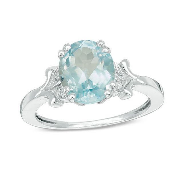 Oval Blue Topaz and Diamond Accent Vintage-Style Ring in Sterling Silver