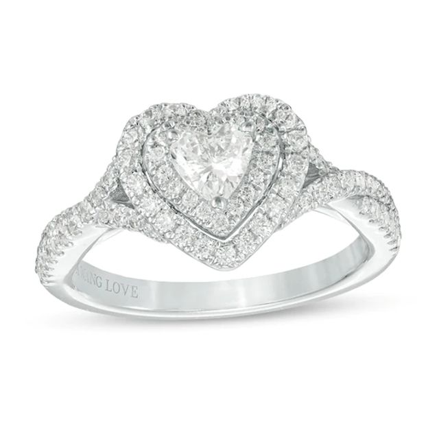 Vera Wang Love Collection 3/4 CT. T.w. Heart-Shaped Diamond Double Frame Twist Engagement Ring in 14K White Gold