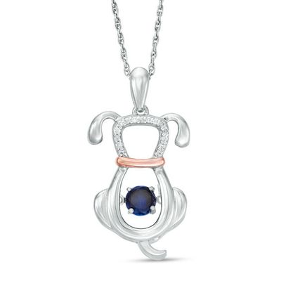 4.0mm Lab-Created Blue Sapphire and Diamond Accent Dog Pendant in Sterling Silver and 10K Rose Gold
