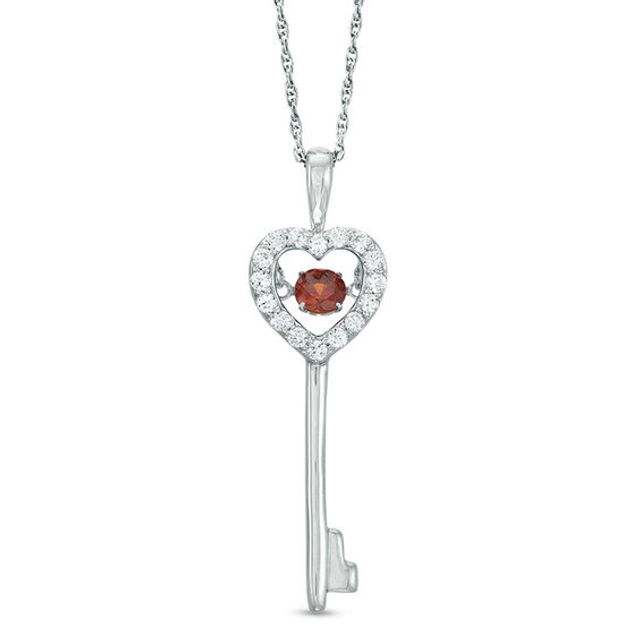 4.0mm Garnet and Lab-Created White Sapphire Heart-Top Key Pendant in Sterling Silver
