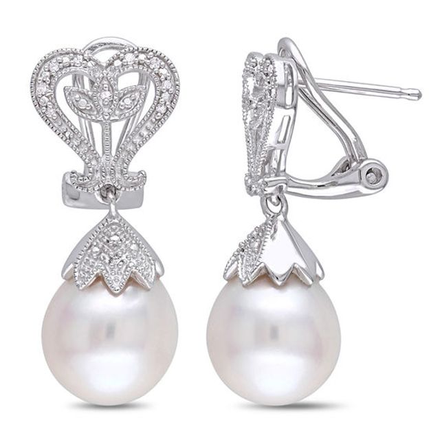 10.0-10.5mm Baroque Freshwater Cultured Pearl and 1/20 CT. T.w. Diamond Vintage-Style Drop Earrings in Sterling Silver