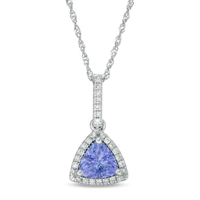 6.0mm Trillion-Cut Tanzanite and 0.112 CT. T.w. Diamond Frame Pendant in 10K White Gold