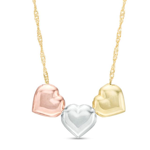 Triple Heart Necklace in 10K Tri-Tone Gold