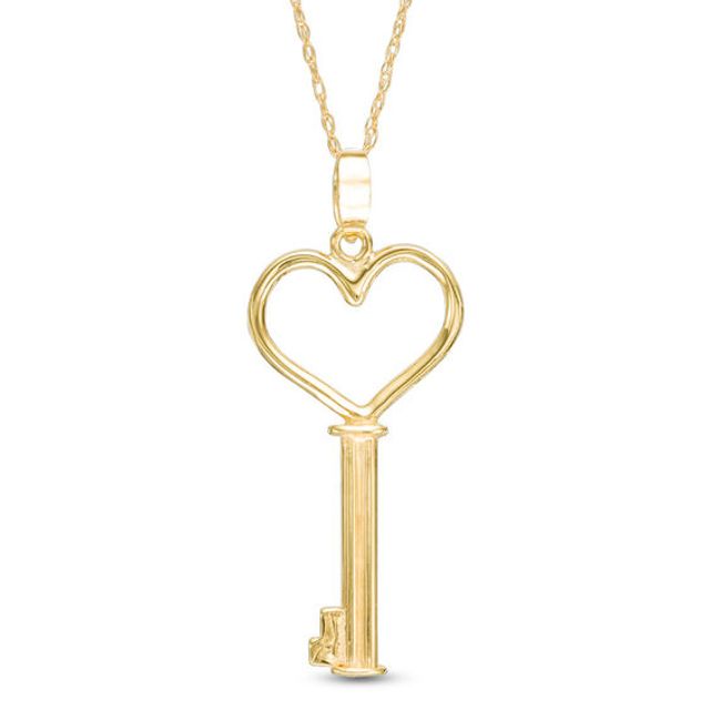 Heart-Top Key Pendant in 10K Gold - 17"