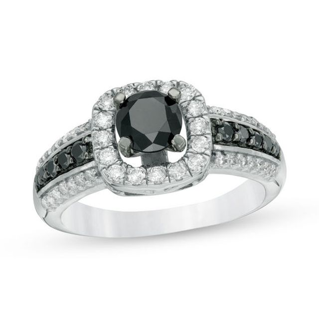 1-1/4 CT. T.w. Enhanced Black and White Diamond Square Frame Engagement Ring in 10K White Gold - Size 7
