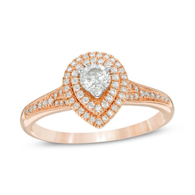 1/2 CT. T.w. Diamond Double Pear-Shaped Frame Vintage-Style Engagement Ring in 14K Rose Gold