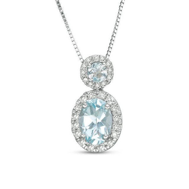 Aquamarine and 1/6 CT. T.w. Diamond Frame Drop Pendant in 10K White Gold