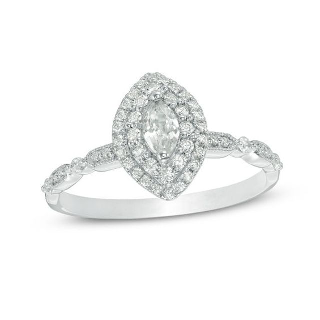 1/2 CT. T.w. Marquise Diamond Double Frame Vintage-Style Engagement Ring in 14K White Gold