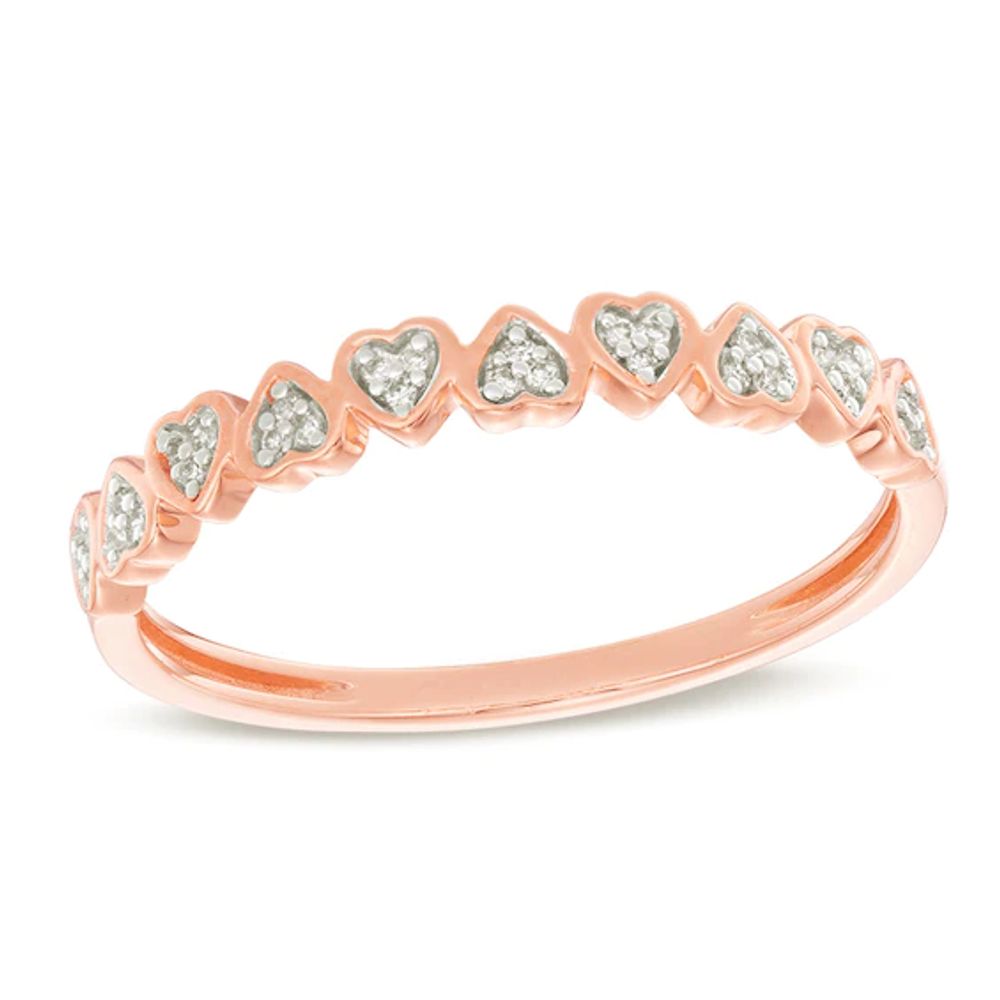 1/20 CT. T.w. Diamond Alternating Heart Stackable Band in 10K Rose Gold