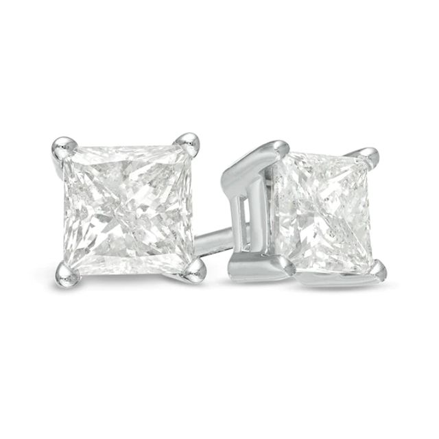 1-1/5 CT. T.w. Princess-Cut Diamond Solitaire Stud Earrings in 14K White Gold