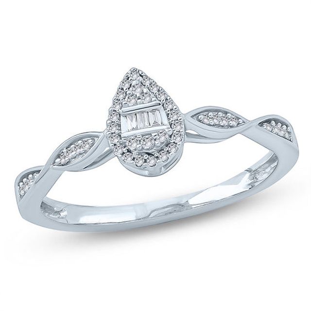 1/10 CT. T.w. Composite Diamond Pear-Shaped Frame Twist Promise Ring in 10K White Gold