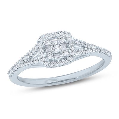 1/4 CT. T.w. Diamond Double Square Frame Promise Ring in 10K White Gold