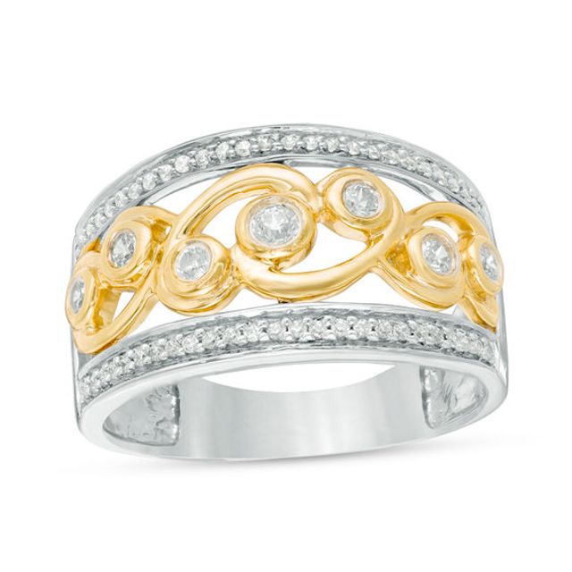 3/8 CT. T.w. Diamond Filigree Scroll Ring in 10K Two-Tone Gold