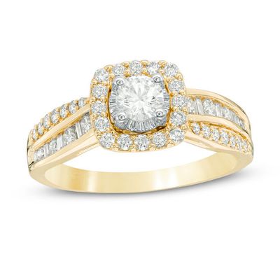 7/8 CT. T.w. Diamond Cushion Frame Engagement Ring in 14K Gold