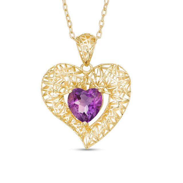 6.0mm Amethyst Mesh Basket Heart Pendant in 10K Gold