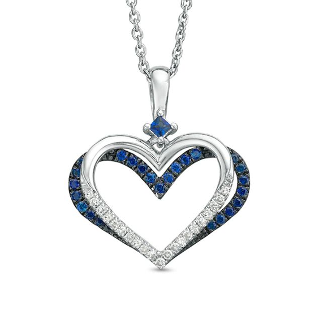 The Kindred Heart from Vera Wang Love Collection Sapphire and 1/10 CT. T.w. Diamond Pendant in Sterling Silver - 19"