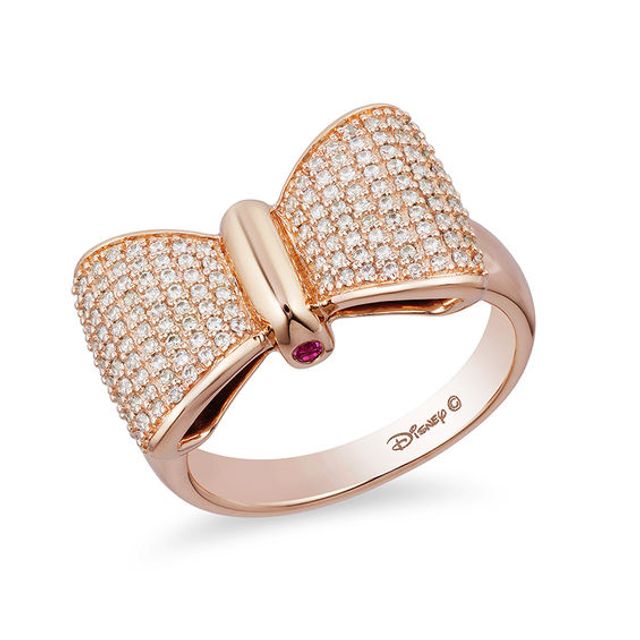 Special Edition Enchanted Disney Snow White 1/2 CT. T.w. Diamond and Ruby Bow Ring in 10K Rose Gold