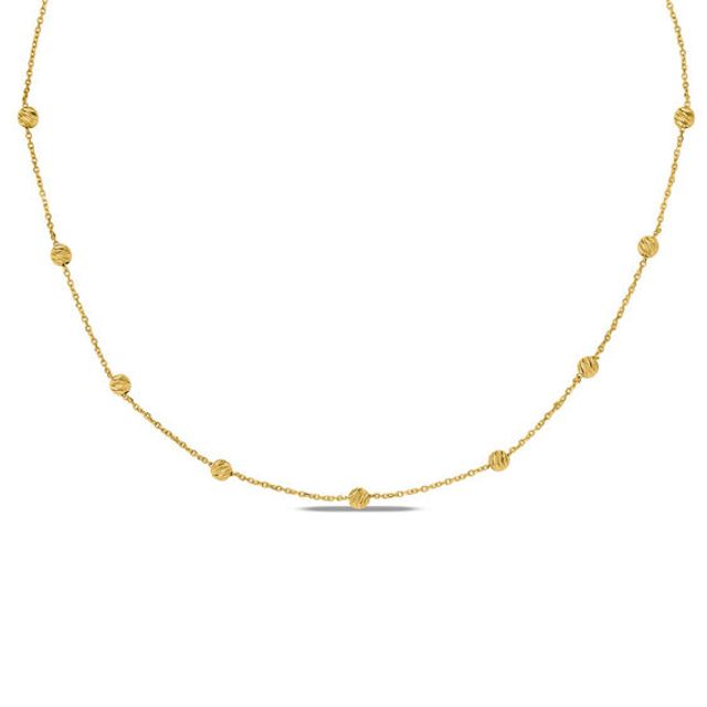 Diamond-Cut Bead Station Necklace in 14K Gold - 17"