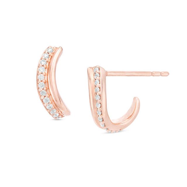 1/10 CT. T.w. Diamond Curve J-Hoop Earrings in 10K Rose Gold