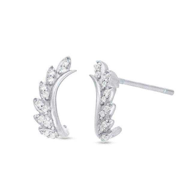 1/20 CT. T.w. Diamond Vine with Leaves J-Hoop Earrings in 10K White Gold