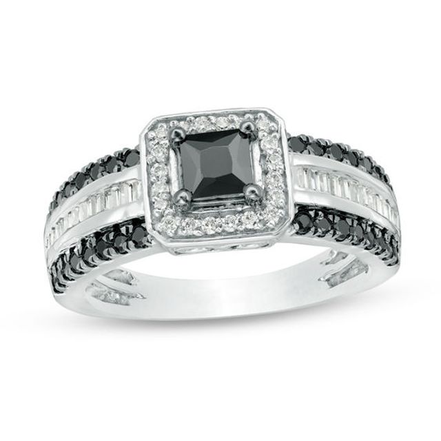 1 CT. T.w. Princess-Cut Black Diamond Frame Multi-Row Engagement Ring in 10K White Gold